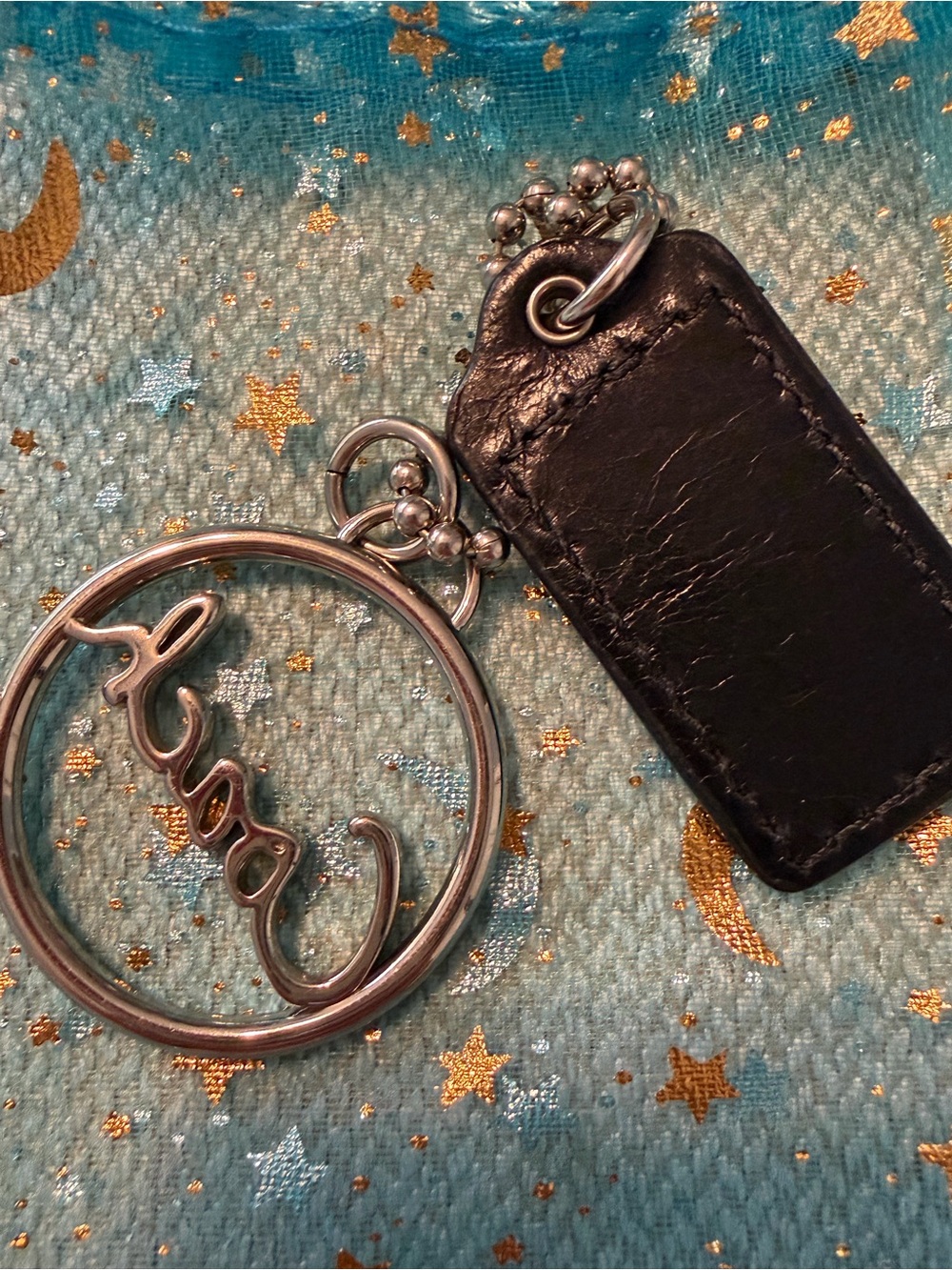 Coach Black Leather Tag & Silver Script Logo Keyring - Picture 4 of 4